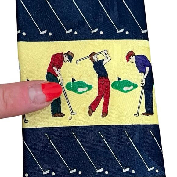 Vintage Yellow Blue Golf Golfer Putting Driving Clubs Necktie Tie 100% Polyester - Picture 6 of 6